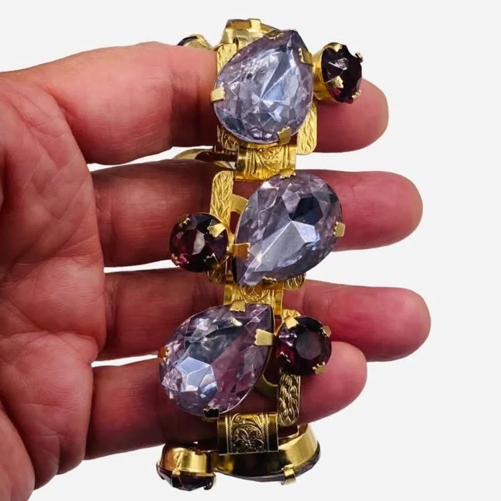 Massive Vintage Lavender and Purple Rhinestone Book Chain Bracelet